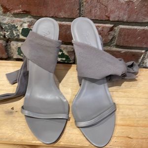 Bcbgmaxazria Size 10 Gray Runway Wedge Ankle Wrap Heel